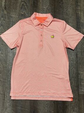 Magnolia Lane Women’s Coral Orange Gingham Check Masters Golf Polo Small UPF 50+